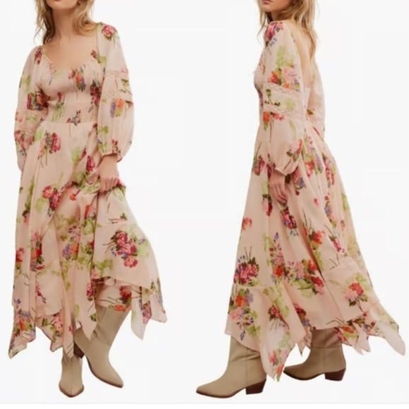 Free People Women Morning Glory Maxi Cotton Stretchy Flowing Long Sleeve New M-L - Picture 14 of 16